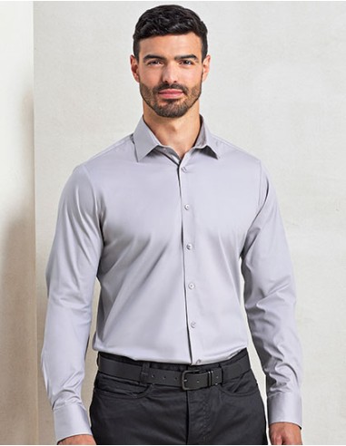 P-PR244-Mens Stretch Fit Poplin Long Sleeve Cotton Shirt